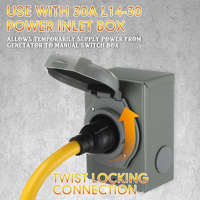 Tellegloww NEMA 14-50P to L14-30R Generator Adapter Cord, 50amp Male to 30amp Locking Female Generator Transfer Switch to House Inlet Box Adapter, STW 10 AWG/4C, ETL Listed