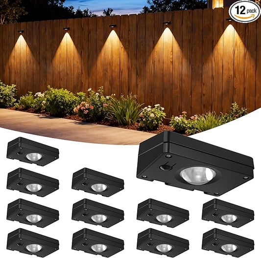 12 Pack Solar Fence Lights Outdoor, 3 Color Temp, IP65 Waterproof, Cost-Effective Solar Lights for Patio Yard Railing