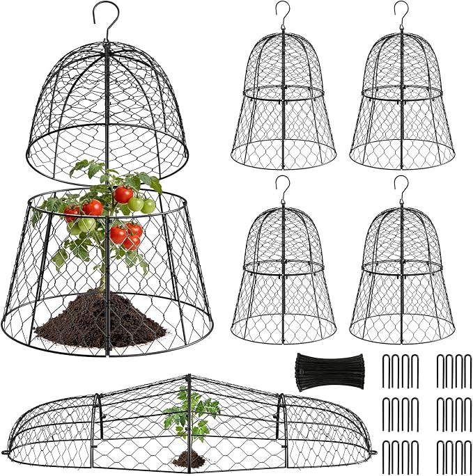 6 Pack Garden Cloche Plant Protectors from Animals, 13" x 11.8" Heavy Duty Chicken Wire Cloche, Adjustable Metal Wire Garden Cloches for Outdoor Plants, Keep Rabbits, Squirrels & Birds Away