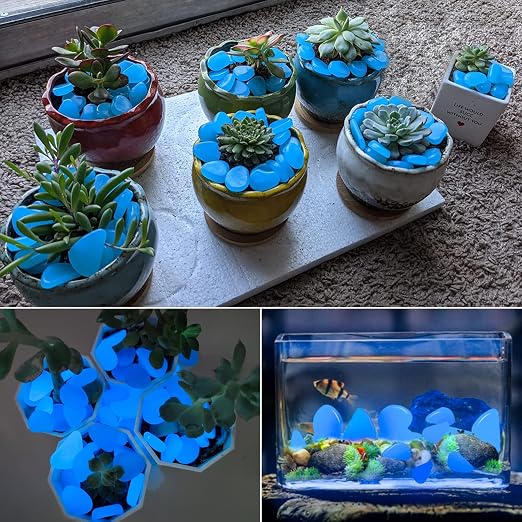 NAMTSO Glow in The Dark Rocks Outdoor, 200 pcs Blue Solar Rocks for Landscaping, Outdoor Decor Glow in The Dark Stones, Glowing Pebbles for Garden Backyard Patio Lawn Pond Fish Tank Aquarium Decor