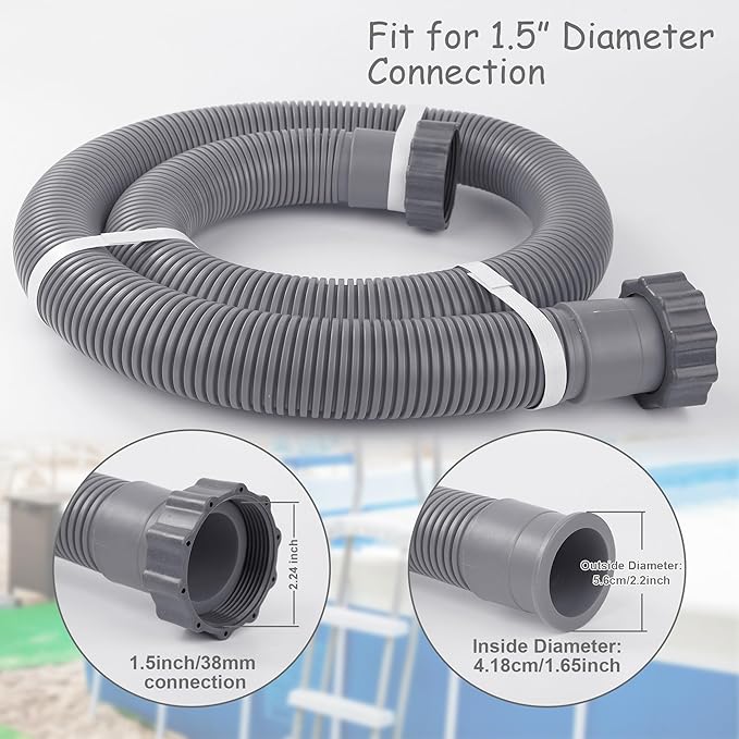 2 Pack Pool Hoses for Above Ground Pools 1.5" x 59" Pool Pump Hose Filter Pumps Replacement Hose Accessories Fits for Intex Filter Pump Above Ground Pool Sand Filter, Gray