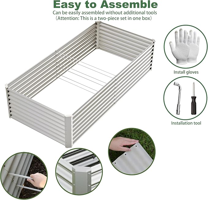 8x4x2ft Metal Raised Garden Bed Kit, Large Raised Beds Outdoor, Rectangle Raised Flower Bed for Gardening,Galvanized Planter Box for Vegetables, Fruits, Flowers, Silver