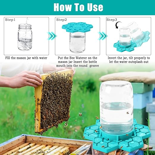 4 Pack Bee Feeder for Mason Jar, Silicone Bee Watering Station, Compatible with Regular and Wide Mouth, Bee Feeders for Hives, Beekeeping Supplies, Bee Waterer for Outside Garden(Blue)