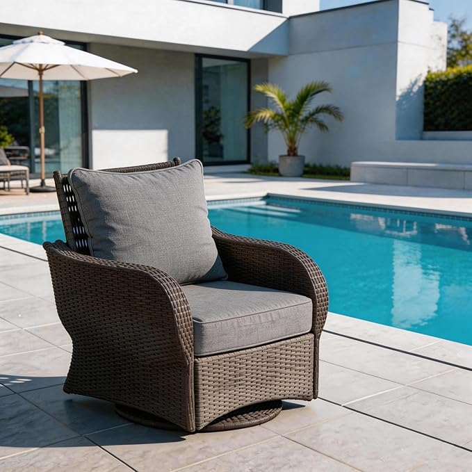 COZYVIDA Outdoor Deep Seat Cushion Set of 2, 24"x24"x5" Seat & 25"x22.5" Back, C0 Water-Resistant, UV-Resistant 1000+ Hrs, 30D Foam with Recycled Fiber Fill,Boho Paisley,Light Grey