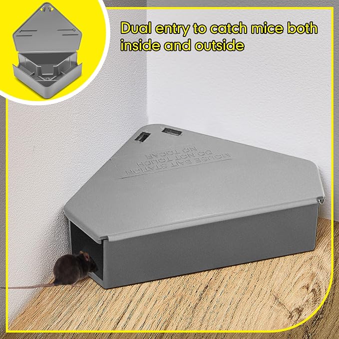 Qualirey 24 Pcs Mice Station with Key Triangle Mouse Station Lockable Reusable Bait Box, Enclosed Design for Indoor and Outdoor Use, Suitable for Small Mice (Gray)