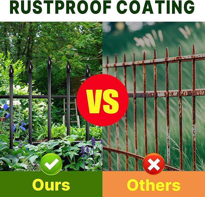 Thealyn Metal Garden Fence Panels 26" H x 24" W (5 Panels, 10 Ft Total) No Digging Decorative Garden Border Fence, Rust-Resistant Black Landscape Edging for Flower Beds, Yard, Patio
