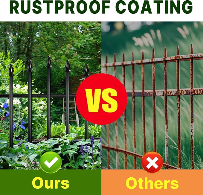 Metal Garden Fence Panels 36" H x 11.6 Ft L, 5 Pack No Digging Decorative Garden Border Fence, Rust-Resistant Black Landscape Edging for Flower Beds, Yard, Patio