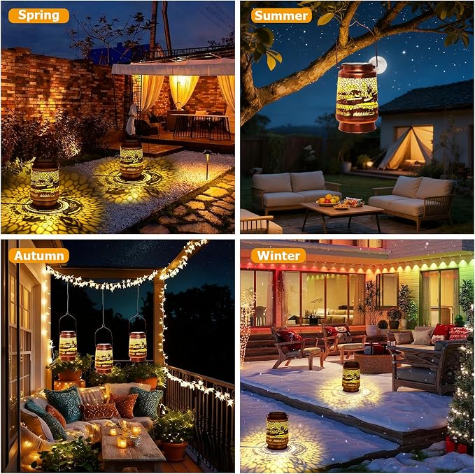 Cow Birthday Gifts for Women Mom Grandma, Solar Lanterns Outdoor Waterproof Garden Decor Hanging Lantern Lights, Metal LED Decorative Gardening Light for Patio Yard Lawn Porch