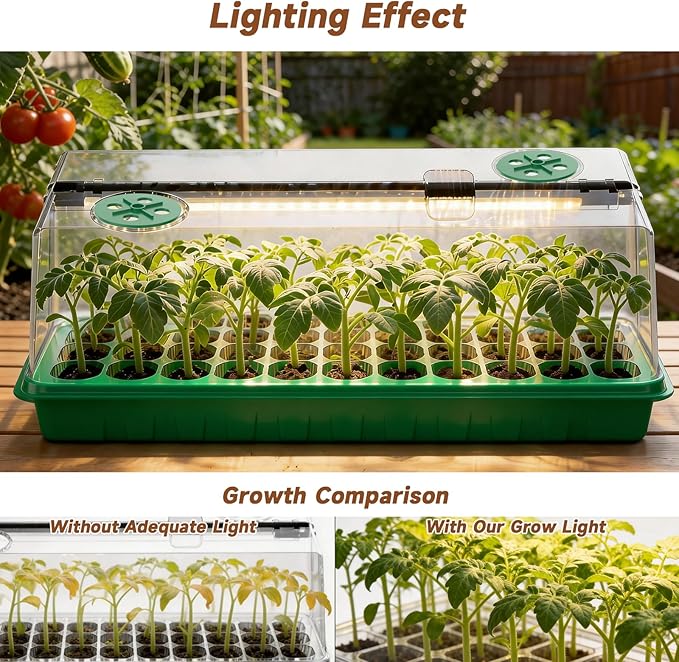72 Cells Seed Starter Tray with Grow Light, Seed Starter Kit Full Spectrum with 5 Dimmable Brightness & Timer, Indoor Plant Grow Tray for Beginners & Seasoned Gardeners, Gardening Gifts