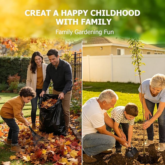 Kids Garden Tool Set, 2-Piece Rake and Shovel with Wooden Handles, 28 Inch Long, Black Metal Gardening Tools for Boys and Girls Digging Sand, Outdoor Toy Gifts for Sandbox