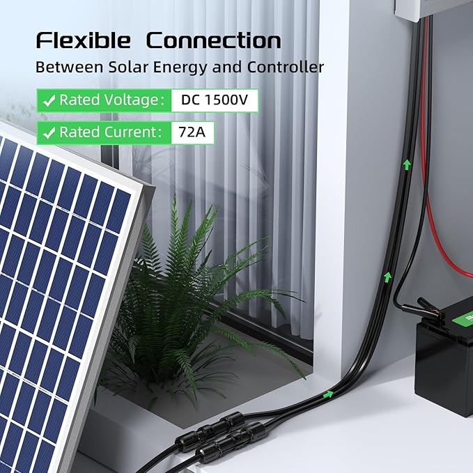 Bateria Power 10 Feet 8AWG Solar Panel Extension Cable, 10mm² Twin Wire Conductor Parallel Solar Wire Adapter Kit with Waterproof Female & Male Solar Connectors for RV, Marine, Photovoltaic Systems