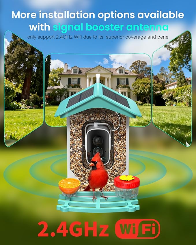 isYoung Smart Bird Feeder with Camera, AI Identifies 16,000+ Birds, Solar Powered, 2.5K HD, Auto Capture & Notify, Ideal Gift for Bird Lovers
