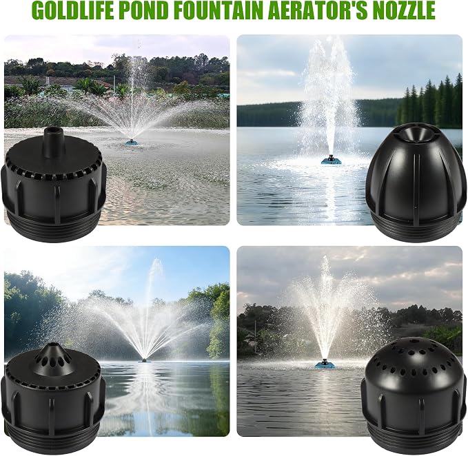 Goldlife Pond Fountain Aerator Nozzle - N3 Nozzle Kit, 4-in-1 Unique Water Flow Modes, Black ABS Water Spray Sprinkler Head, Replacement Fountain Aerator Pump Nozzle for Garden Pond Lake