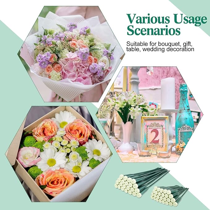 144 Pcs Floral Water Tubes Green Floral Tubes Plastic Flower Tubes for Fresh Flowers with Rubber Cap for Flower Stem Arrangements Supplies, 2 Size (12 Inch, 6 Inch)