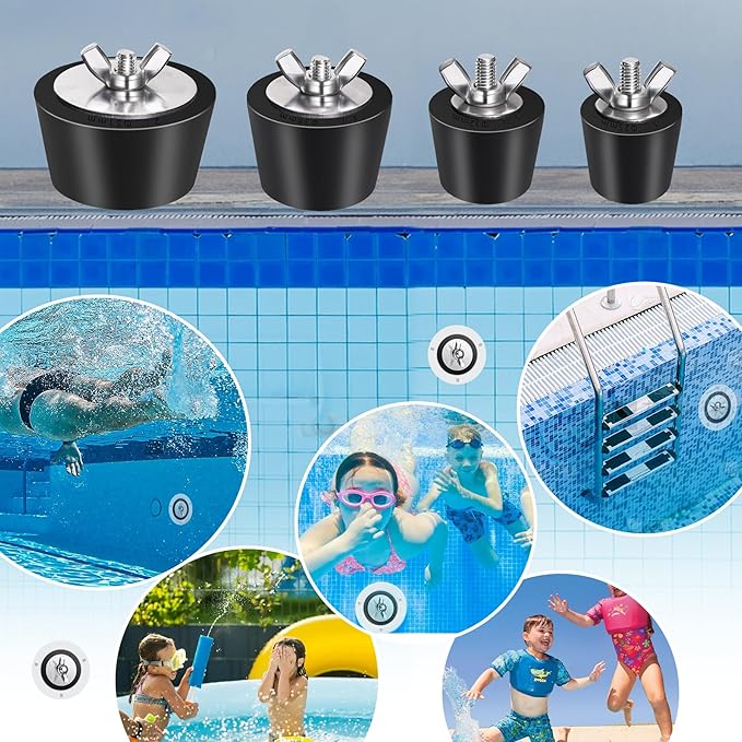 2 Pack Rubber Pool Winter Plugs with One T-Handle 1.25"– 1.5" Pool Winterizing Plugs with Stainless Steel Screws Pool Return Jet Plug for Inground & Above Ground Pools