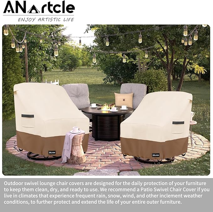 ANartcle Swivel Patio Chair Cover 4 Pack,600D Waterproof Heavy Duty Outdoor Chair Cover(30 W x 34 D x 36 H inches),Patio Furniture Covers,Outdoor Furniture Covers Waterproof,Beige&Brown