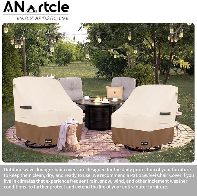 ANartcle Patio Chair Covers,600D Waterproof Heavy Duty Outdoor Lawn Furniture Covers,Patio Swivel Chair Covers for Outdoor Furniture,(35W x 37D x 36H inches) Beige&Brown