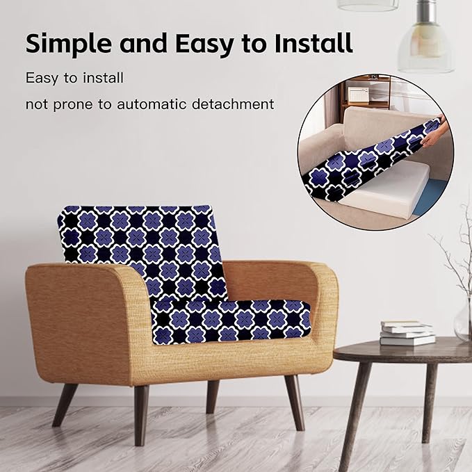 8Pcs Patio Cushion Covers,Outdoor Cushions Covers,Stretch Cushion Covers Replacement, Washable and Reusable Furniture Protectors(Navy Blue Geometric)