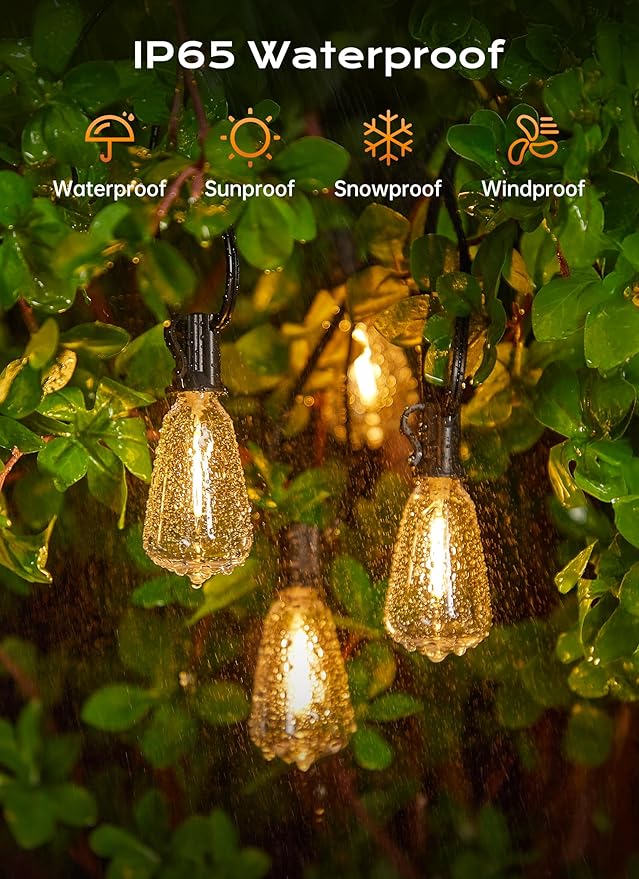 Minetom 55FT Outdoor String Lights with Remote, 25+2 Shatterproof ST38 LED Bulbs, Waterproof Patio Lights with 3 Modes, Dimmable & Connectable 2700K Hanging Lights for Backyard Porch Deck Balcony