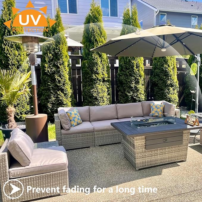 Outdoor Cushion Covers Replacement 14 Pcs Patio Cushion Covers fit for 7Pieces 6-Seater Wicker Rattan Sectional Couch Sofa Outdoor Cushion Slipcovers Set Seat and Back Cover Only, Tan