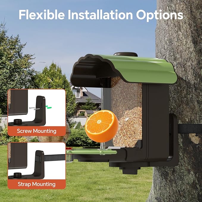 Wild Bird Feeders for Outdoors: Humming Bird Feeder with 4 in 1 Food Tray, 2L Large Capacity, Easy Mount, Suitable for Finch, Cardinal, Safflower and Other Birds, Gift for Birdlovers - Green