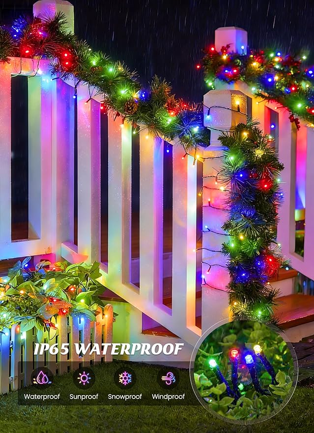 Brightown Solar String Lights Outdoor, 2 Pack Total 80FT 200 LED Solar Powered String Lights Waterproof with 8 Modes, Auto On/Off, Patio Lights for Outside Tree Garden Balcony Party Decor (Multicolor)