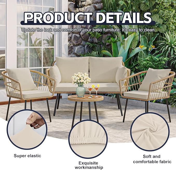 14Pcs Patio Cushion Covers,Outdoor Cushions Covers,Stretch Cushion Covers Replacement, Washable and Reusable Furniture Protectors(Beige)