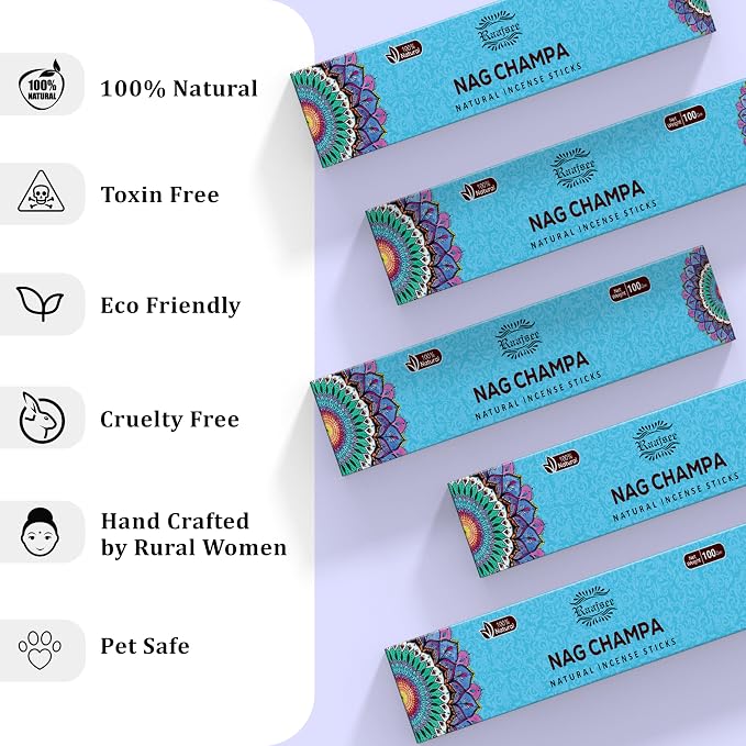Raajsee Nag Champa Incense Sticks (180 gm), 100% Pure Organic Natural Hand Rolled Free from Chemicals - Nag Champa Incense is Perfect for Aromatherapy, Cleansing, Meditation (Pack of 12)