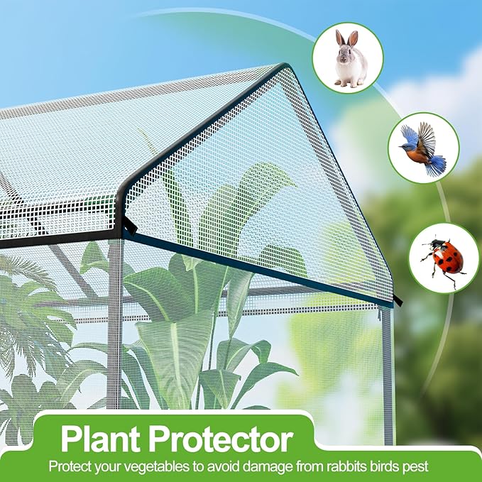 SPECILITE 51"x35"x49" Walk-in Garden Plant Netting Mesh Cover, Crop Cage with Frame and Zippered Door, Plant Protectors from Animals, Plant Protection Tent for Vegetables, Fruits, White