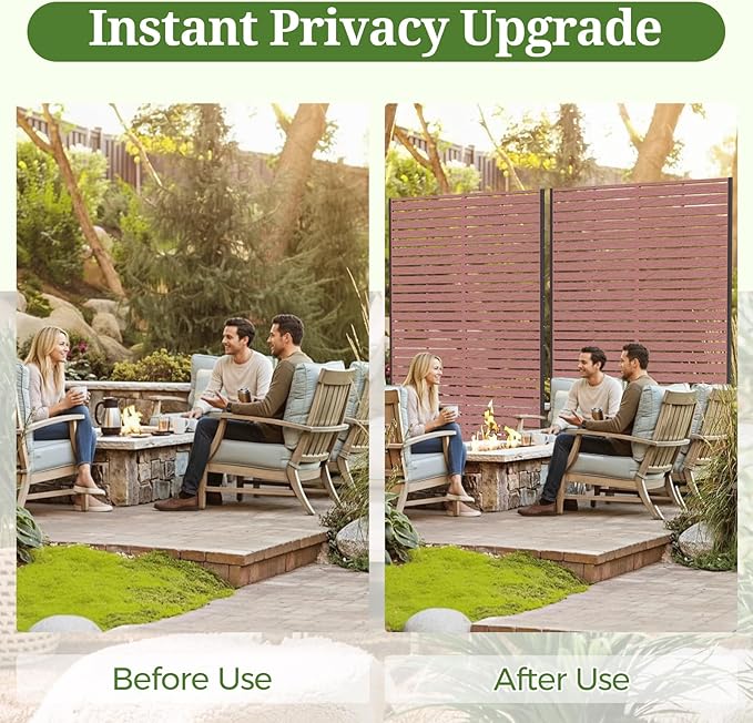 Privacy Screen Outdoor 72" Hx47 W Freestanding Privacy Panel with Stand, HDPE Decorative Privacy Fence with Sandblasting Louver Pattern, Patio Divider Screen, Privacy Screens for Outside