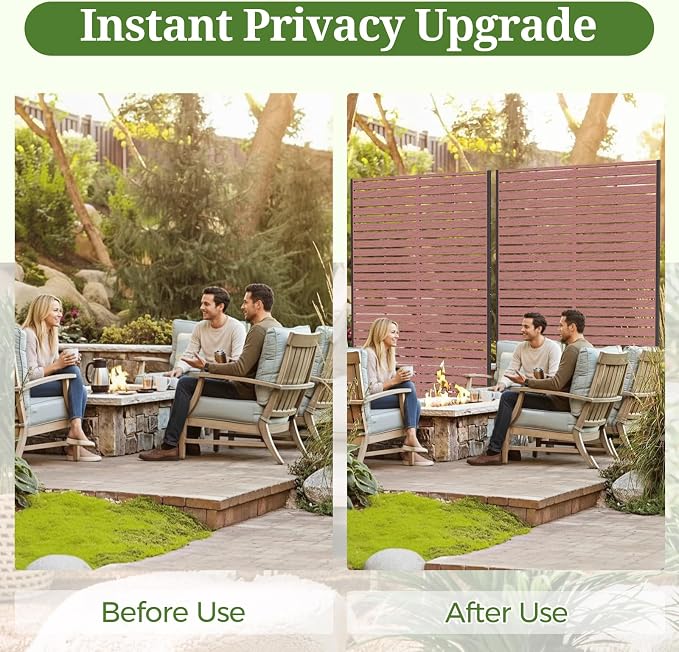 Privacy Screen Outdoor 72" Hx47 W Freestanding Privacy Panel with Stand, HDPE Decorative Privacy Fence with Sandblasting Louver Pattern, Patio Divider Screen, Privacy Screens for Outside