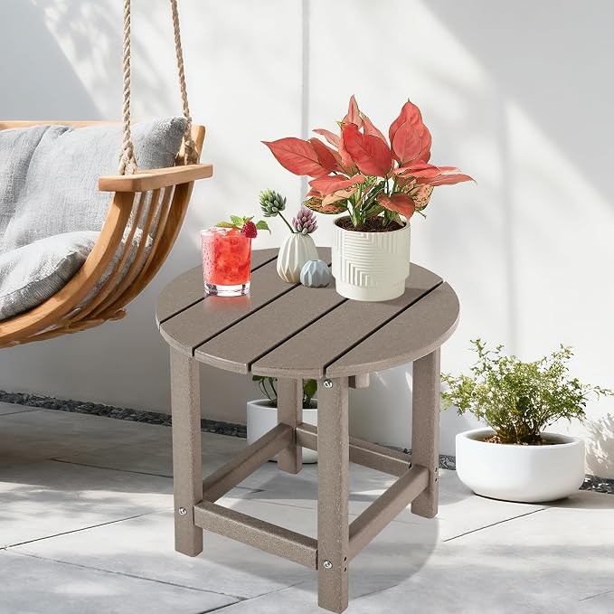 LZRS Adirondack Patio Side Table End Table, Outdoor Coffee Tables for Patio, Backyard,Pool, Indoor Companion, Easy Maintenance & Weather Resistant(Oak)