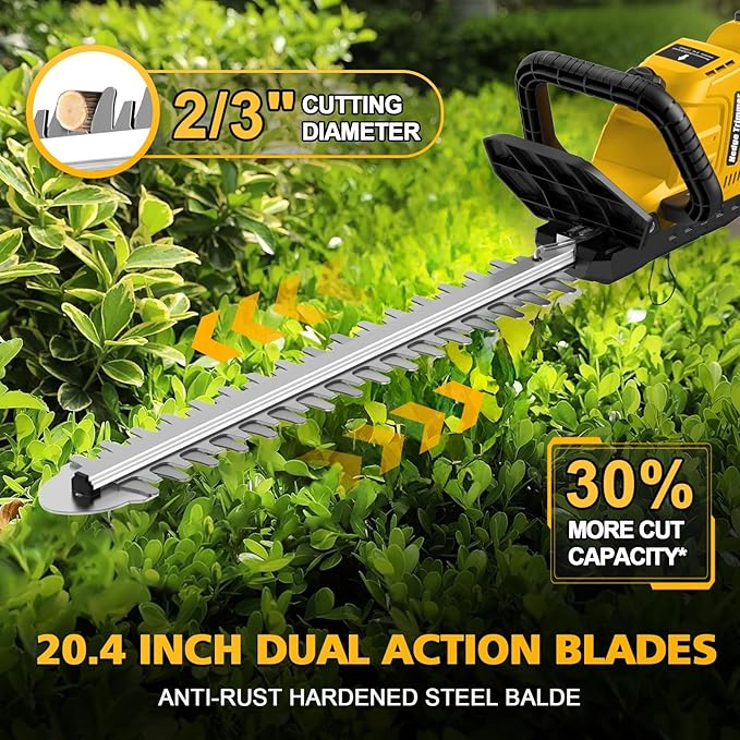 Electric Hedge Trimmer Cordless Compatible with DEWALT 20V MAX Battery, 20-Inch Cordless Hedge Trimmer, Brushless Bush Trimmer, 2/3'' Cutting Capacity, Lightweight & Rotatable Handle(No Battery)