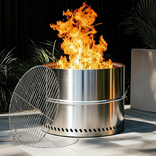 HGD 20 Inch Smokeless Firepit with Grill, Portable Wood Burning Fire Pit for Camping & Backyard, Stainless Steel Outdoor Fireplace with Travel Bag, Easy Setup & Compact Storage - Foldable Design