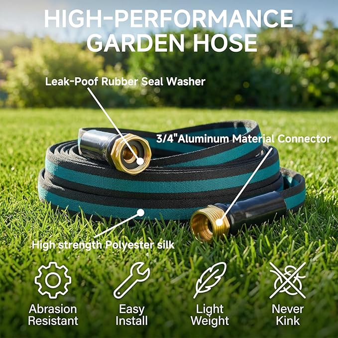 100FT Lightweight Garden Hose – Kink-Resistant, Flexible, High-Pressure Hose for Outdoor Watering, Lawn Care, Garden, and Car Cleaning