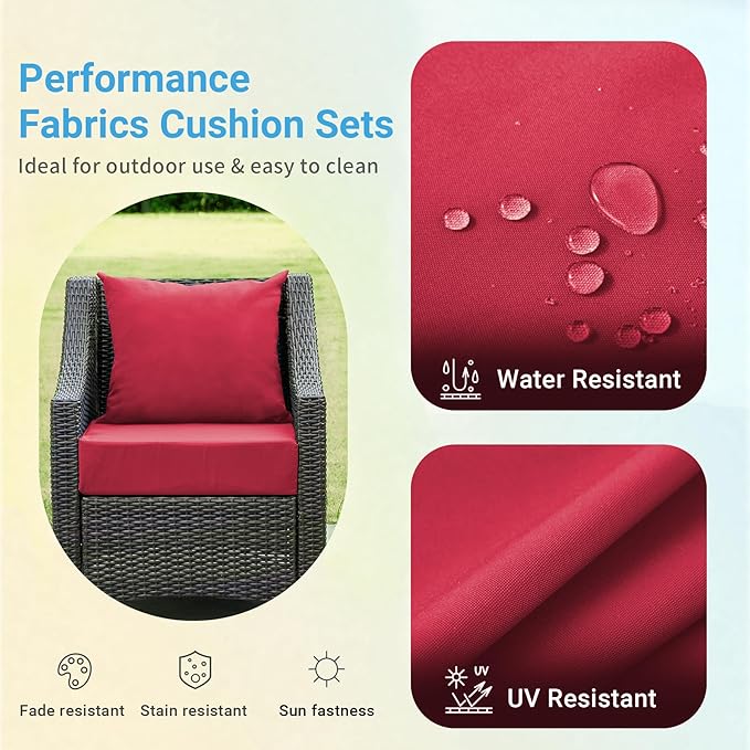 IPYNBAP Outdoor Cushions for Patio Furniture,Outdoor Seat Cushion Set 24 x 24 x 4 Inch,Waterproof & Fade Resistant Outdoor Chair Cushions,Deep Patio Chair Cushion with Removable Cover,Burgundy