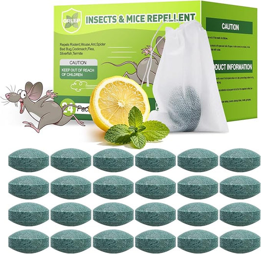 24 Packs Mouse Repellent Peppermint Oil Pest Control Repeller for Rodents Rats Spider Roach Ant Squirrel Indoor & Outdoor, Natural Mice Deterrent Pet & Family Safe Alternative to Traps & Poison