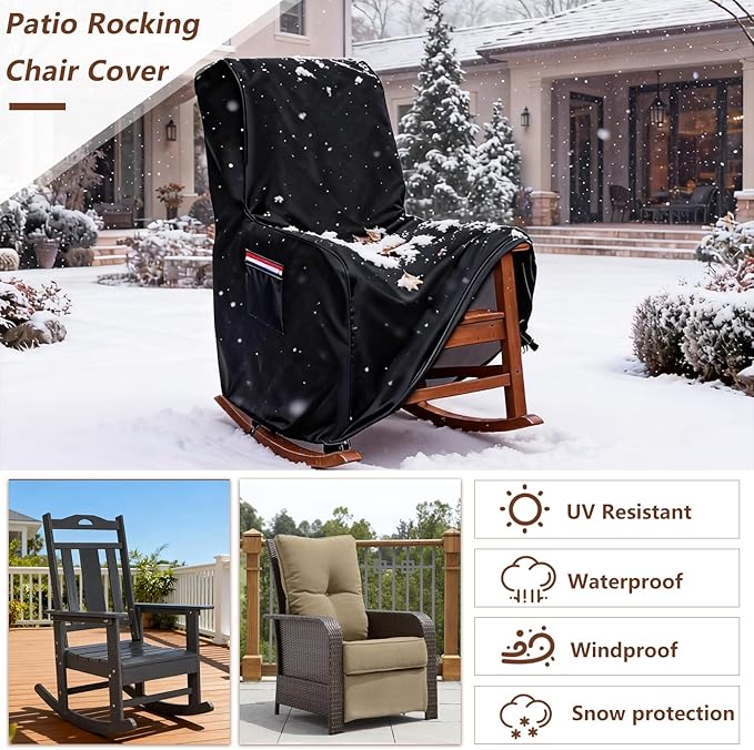 Outdoor Recliner Chair Cover,600D Heavy Duty Waterproof Patio Reclining Lounge Chair Cover,Outdoor Furniture Covers for Lawn/Garden Recliner Chiar,Black