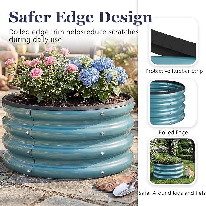 2 x 2 x 1 ft Round Raised Garden Bed, Black 3 Pack 0.6 mm Thick Galvanized Steel Planter Box with Double Layer Paint and Safety Edge Trim for Vegetables Flowers Herbs Outdoor Garden