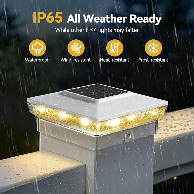 KEILAIMO Solar Post Cap Lights, 2 Pack Upgraded Outdoor Deck Fence Post Solar Lights for 4x4 5x5 Wood/Vinyl Posts, IP65 Waterproof, 10-12 Hours Warm/Cool White Glow for Garden/Patio/Porch - White