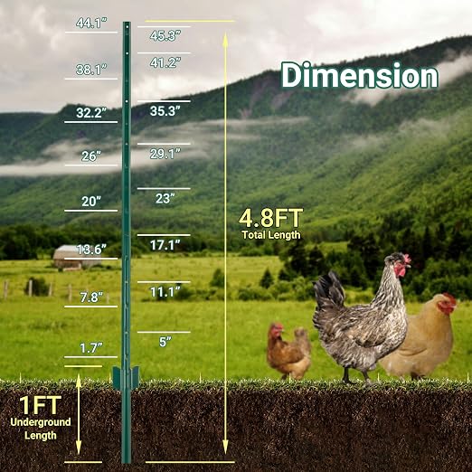 Metal Fence Posts - 10 Pack, 4.8 FT Green Heavy Duty U Posts, No Dig T Posts for Fences Wire Mesh, Perfect for Temporary Fencing, Electric Fence Wire, Corner Anchor