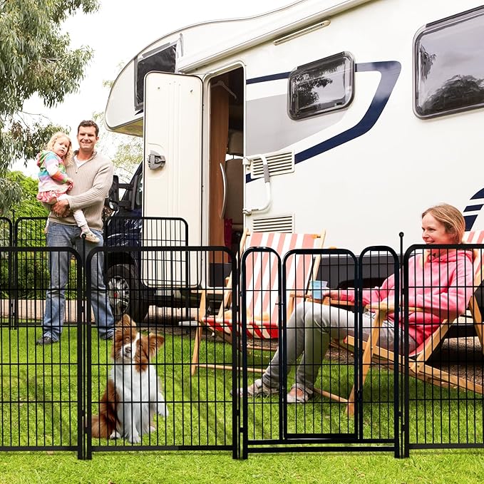 Getlay 36 in(H) Garden Fence With Gate, Wide Gate Low Threshold, 8 Panels Total 17.7 ft(L) Heavy Duty Iron Animal Barrier Fence For Yard, Suitable For Indoor Or Outdoor Dog Fencing,Garden Border Fence