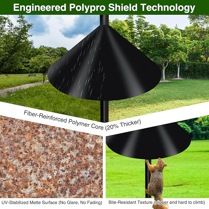 Wider Squirrel Baffle for Bird Feeder Pole, Raccoons Rodents Guard Stopper for Outside Shepherd Hooks, Easy Assembly Baffle for Bird Feeding Pole (16Inch 1 Pack Pure Black)
