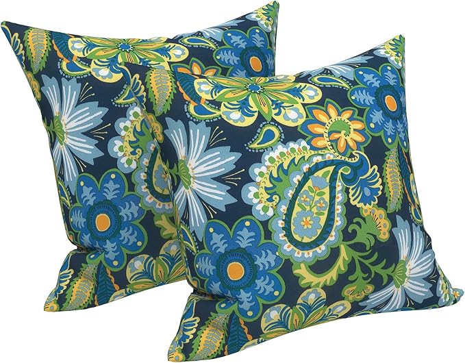 LVTXIII 2 Pack Outdoor Throw Pillow Covers for Patio Furniture, 16x16 Inch Square Pillow Case, Water-Repellent Cushion Covers for Garden, Porch, Sofa, Bohemian Azure