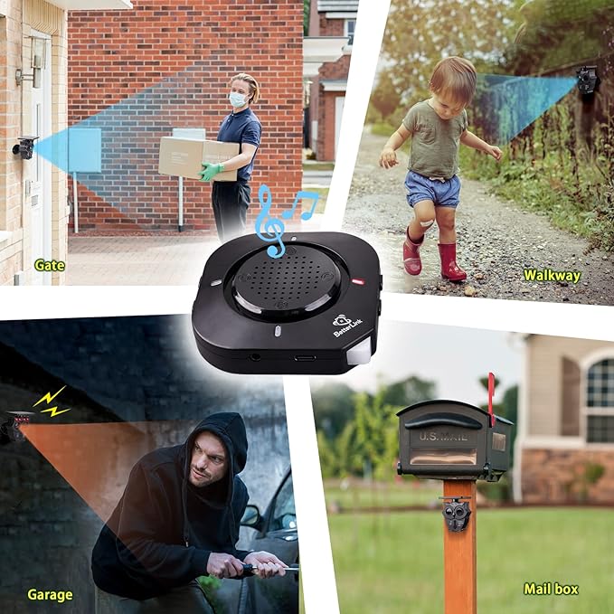 Driveway Alarm Systems Weatherproof Outdoor Motion Detector & Sensor with120dB Siren, Sound and Light Alert Systems Makes it Easy to Monitor & Protect Outdoor/Indoor Property(2R1S)