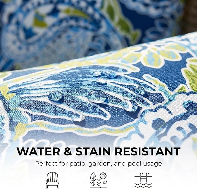 JMGBird Lumbar Support Pillow Set of 2 - Paisley Pattern Water-Repellent Cushions with Insert for Office Chair, Car Seat, Outdoor Furniture, 12x20 Inch