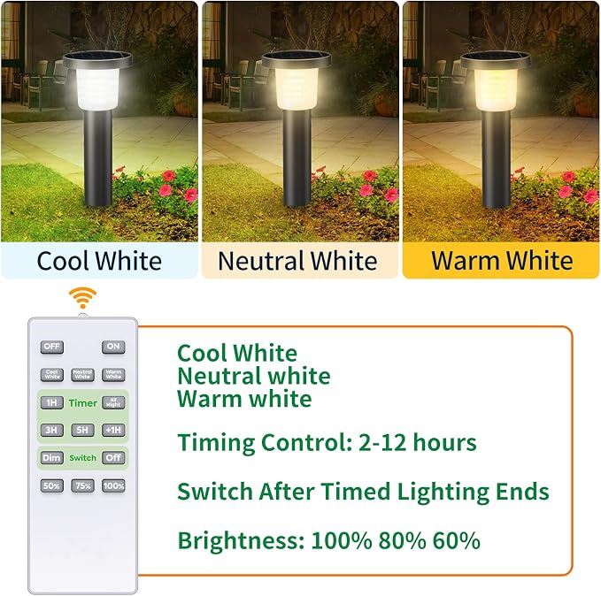 Lightonight Solar Pathway Lights Outdoor 2 Pack, IP65 Waterproof Solar Powered Outdoor Lighting with 3-Color Remote Control, Auto On/Off Landscape Lights for Yard, Garden, Driveway, Patio, Walkway
