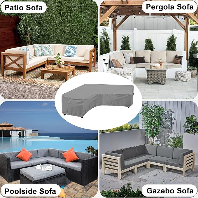 OutdoorLines Waterproof Outdoor Patio Sectional Cover - UV Resistant & Windproof V-Shaped Patio Furniture Covers for Deck, Lawn and Backyard, 420D Heavy Duty Couch Cover 118" L (on Each Side) Grey