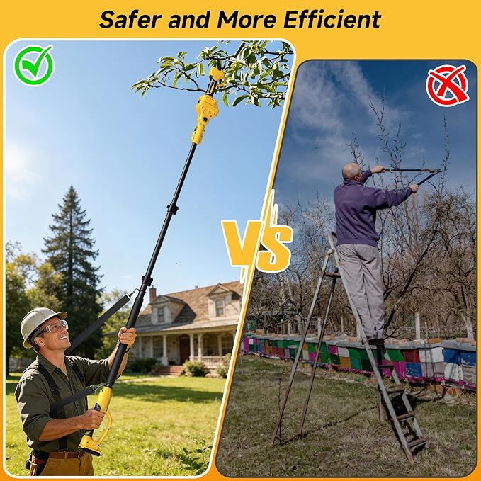 2-in-1 Electric Pruning Shears with Extension Pole Compatible with Dewalt 20V Max Battery(No Battery), Cordless Power Pruner with 15 FT Reach, 1.2" Cutting Diameter, LCD Display for Tree Trimming