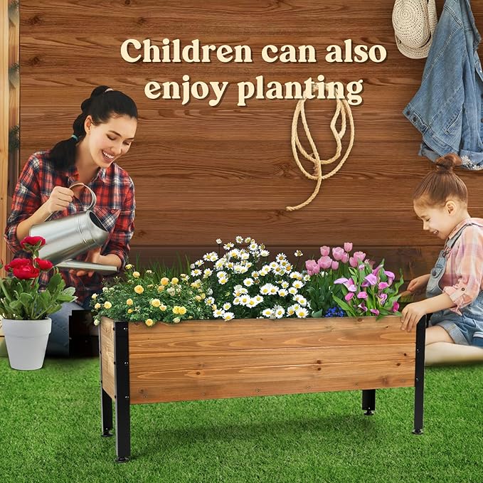 OIPRTGFJ Wood Rectangular Garden Planter Box Raised Garden Bed Outdoor,Planters for Outdoor Plants 37x13x15in Elevated Planter Box for Herbs Vegetables Flowers Great for Patio Deck Balcony